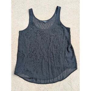GUESS Black Beaded Sheer Tank Top Shirt Women's Size Medium